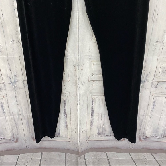 Eileen Fisher Black Velour Black Pull-On Ankle Leggings Recycled Polyester - Picture 4 of 9